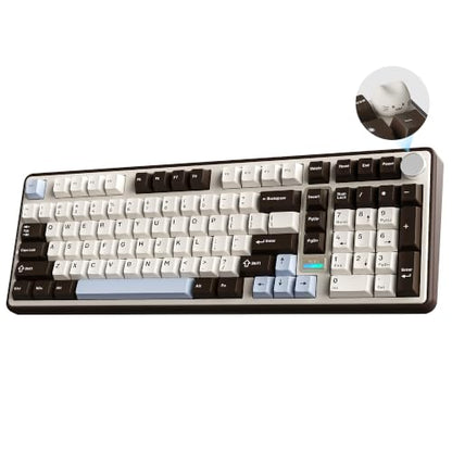 YUNZII B98 PRO QMK/VIA Wireless Mechanical Gaming Keyboard,96% Layout with Numpad and Cute Cat Knob, BT/2.4G/USB-C,Linear Switch Hot Swap Gasket,RGB for Win/Mac (Coffee Browm, Candy Linear Switch) - color: Coffee Browm, size: Candy Linear Switch