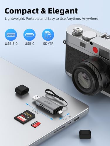 SD Card Reader, Dual Slots USB 3.0 USB C to Micro SD Card Adapter | Aluminum Memory Card Reader for SD/microSD/SDXC/SDHC. Compatible with iPhone 17/16/15, MacBook Pro/Air, iPad & Android - color: Space Gray