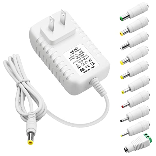 ALITOVE 12V 2A Power Supply 24W 10 Tips DC 12V Power Cord 2Amp 1.5A 1A | AC Adapter 100-240V 50/60hz to 12 Volt Power Supply, for LED Strip Light CCTV Camera Speaker GPS Webcam Keyboard, White - color: White