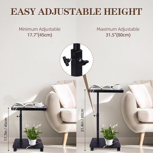 C Table Side Table End Table Adjustable Height，C Shaped End for Couch，Snack Tables,360°Swivel TV Tray Sofa Table， For Small Spaces，Side Tables living room and bedroom for Sofa, Bed,Chair(black) - color: Black