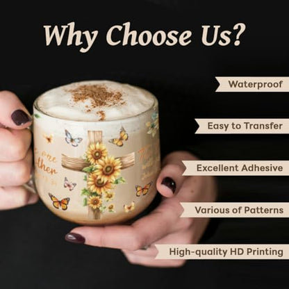 UV DTF Cup Wraps Transfer Stickers Bible and Flowers Pattern, 10 Sheets Waterproof Custom Vinyl Transfer Sticker 16oz Coffee Glass Cup Tumbler Bottle Mug Decals for Men Women | Waterproof UV DTF Stickers, Custom Vinyl Decals for 16oz Coffee Cups Tumblers