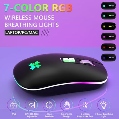 besky Wireless Rechargeable Mouse, Portable Silent Computer Mouse, Black | Backlit LED 2.4G USB Cordless Mouse with USB-C Adapter for Laptop, PC, MacBook, Chromebook, iPad & Tablet
