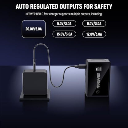 NEEWER PD 100W USB C Charger with 100W USB C Fast Charging Cable, GaN Fast Wall Charger AC Power Adapter for NEEWER HB80C HS60B HS60C Video Lights V Mount Batteries NP-F Chargers, PD200W0500G4T