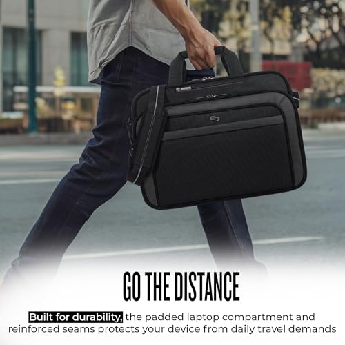 Solo New York Briefcase - Laptop Carrying Bag for Women & Men, Brief for Travel & Work, Front Zippered Pocket, Adjustable Shoulder Strap, Fits 17.3" Computer - Empire, Black