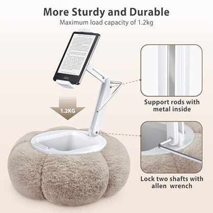CreaDream Pumpkin Tablet Pillow Stand, Adjustable Pillow Stand for Lap Bed | Detachable Snack Bowl, Fits 4.7"-13" Kindle, Tablets, iPad, Soft Plush Fabric, for Reading on Bed, Couch, Khaki - color: Khaki