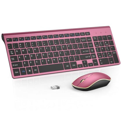 Wireless Keyboard Mouse Combo,J JOYACCESS 2.4G Compact and Ultra Slim Wireless Keyboard and Mouse for Windows, Computer, Desktop, PC, MacBook Air, Laptop-Wine Red - color: wine red