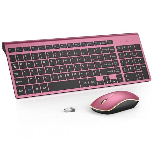 Wireless Keyboard Mouse Combo,J JOYACCESS 2.4G Compact and Ultra Slim Wireless Keyboard and Mouse for Windows, Computer, Desktop, PC, MacBook Air, Laptop-Wine Red - color: wine red