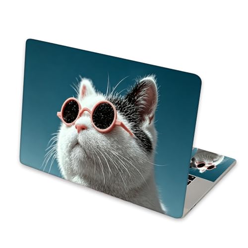 Universal Laptop Skin Sticker for 12/13/14/15.6 Inch Laptops, Reusable Vinyl Laptop Decal Cover, Waterproof Scratch Resistant Notebook Skin with 2 Wrist Pads,Cool Cat with Pink Sunglasses - color: Cool Cat with Pink Sunglasses