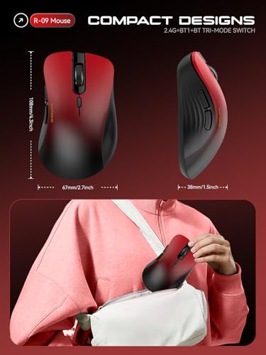 RAPIQUE Bluetooth Wireless Mouse - Dual Bluetooth & 2.4 GHz USB Receiver, Comfortable Grip, Quiet Clicks, Low Power - Multi-Device Compatibility for Laptop, Computer, iPad, MacBook (Gradient Red) - color: Gradient Red