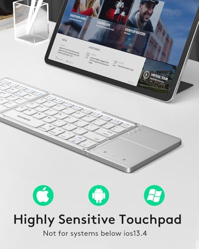 Samsers Foldable Bluetooth Keyboard with Touchpad, Slim Compact, Silver | Multi-touch Trackpad, Full Size, Phone Holder, USB-C Charging, 1 Device, for Android Windows iOS Mac OS, Mobile Productivity - color: Frost Silver, size: 1-Device