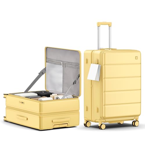 28 Inch Checked Luggage Side Opening Expandable Hardshell Suitcase, 100% PC Lightweight with Brake Spinner Wheels, TSA Lock - Large Travel Suitcase - color: Yellow, size: 28 Inch-EXT