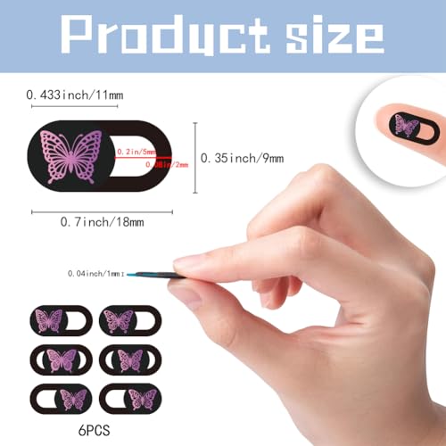 6Pcs 6 Styles Butterfly Camera Cover Slide Cute Privacy Guard Accessories, Phone Front Camera Blocker 0.04 Inch Ultra Thin for Laptop Desktop Computer Tablet Notebook Mini PC Office Use - color: Butterfly