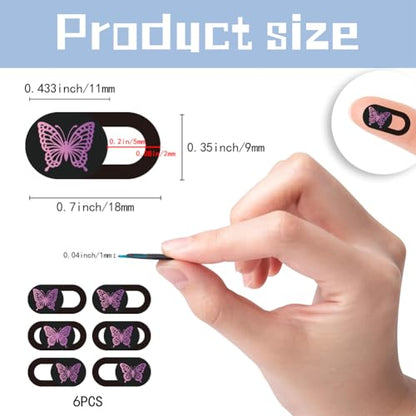 6Pcs 6 Styles Butterfly Camera Cover Slide Cute Privacy Guard Accessories, Phone Front Camera Blocker 0.04 Inch Ultra Thin for Laptop Desktop Computer Tablet Notebook Mini PC Office Use - color: Butterfly