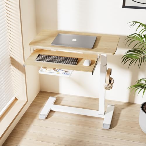 ETHU Overbed Table with Wheels, Medical Table with Drawer, Hospital Bed Table, Workstation Desk, Adjustable Overbed Bedside Rolling Laptop Desk, Oak - color: Oak