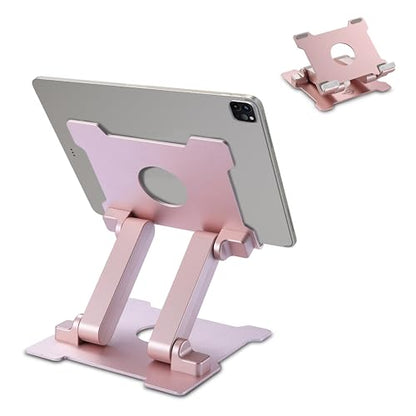 KABCON Tablet Stand,【Updated】 Adjustable Eye-Level Aluminum Solid Desktop Stand Holder,Compatible with iPad Series,Microsoft Surface Series,Samsung,Kindle Fire,Etc.Up to 15'' Tablets-Pink - color: Large-Pink