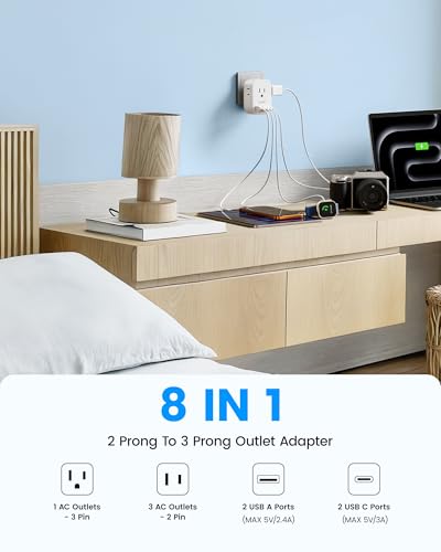 LENCENT US to Japan Plug Adapter, 2 Prong to 3 Prong Outlet Adapter | 4 Outlets 4 USB Ports(2 USB C), Type A Travel Converter for US to Japan Canada Mexico China Philippines Peru Tokyo - style: Type A-17.5W-Japan