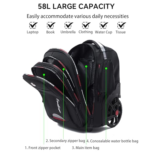 WMHYLYH Waterproof Rolling Backpack for Women and Men, Laptop Backpack with Wheels for Adults, Carry on Backpack with Large Wheels for Travel and Business Commuter (Pink, 22inch) - color: Flower, size: 22 inches