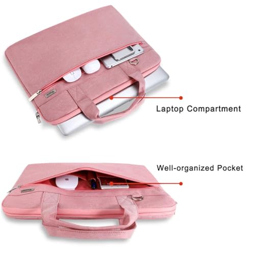 Voova Laptop Bag 13-14 Inch, 360° Protective Laptop Case Sleeve with Shoulder Strap Compatible with Macbook Air 13, MacBook Pro 13/14, Waterproof Computer Bag Slim Briefcase for Men Women, Pink - color: Pink, size: 13-13.5 inch