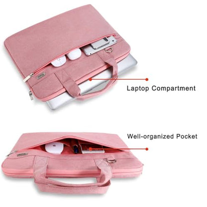 Voova Laptop Bag 13-14 Inch, 360° Protective Laptop Case Sleeve with Shoulder Strap Compatible with Macbook Air 13, MacBook Pro 13/14, Waterproof Computer Bag Slim Briefcase for Men Women, Pink - color: Pink, size: 13-13.5 inch