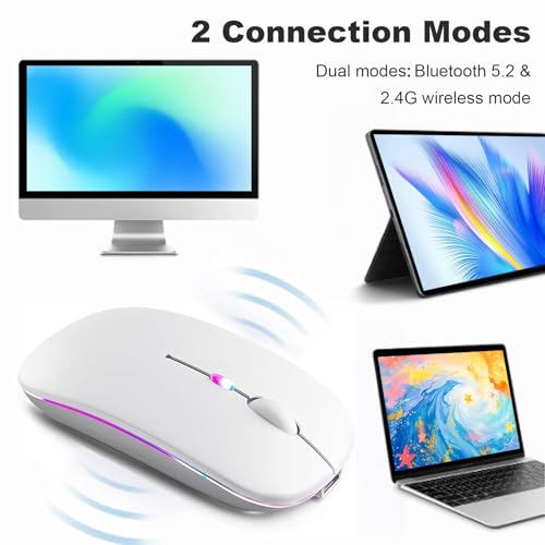 Rechargeable Wireless Mouse, LED Bluetooth Wireless Mouse for iPad, Slim Portable Computer Mice with USB Receiver, BT5.4 and 2.4G Dual Connection, Quiet Silent for Laptop/Notebook/pc/iPad/Chromebook