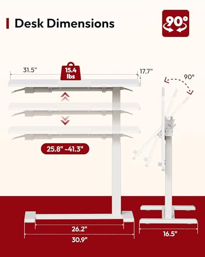 SANODESK Medical Adjustable Overbed Bedside Table with Casters 90° Tilt Top Pneumatic Mobile Rolling Laptop Computer Standing Desk Cart with Tray, Hospital and Home Use(31.5" W x 17.7" D, White) - color: White, size: Large
