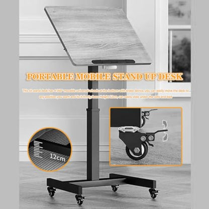 Height Adjustment Standing Desk, School Stand Up Desk with Wheels, Office Flippable Moved Laptop Table, Anti-Fall Fence Design Side Table(White) - color: White