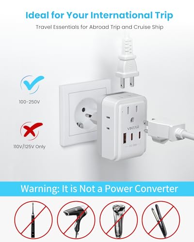 European Travel Plug Adapter Kit, VINTAR PD 35W International Power Adapter with 3 USB Ports (2 USB C) and 4 AC Outlets, Type C,G,E/F Detachable Attachments, Adapters for Europe and UK France Italy - style: 35W Type C/G/E/F-All Europe
