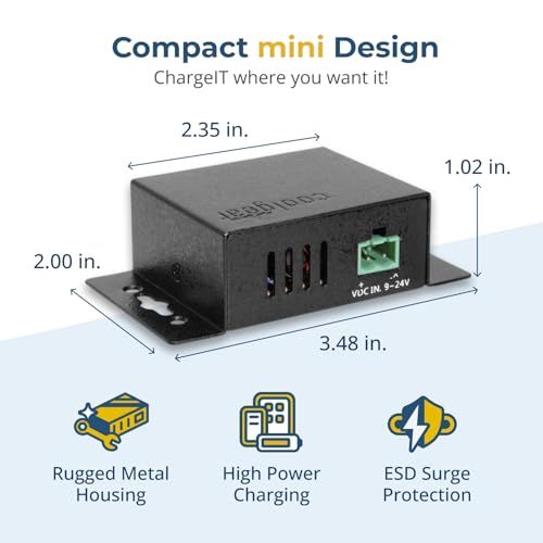 Coolgear Chargeit! Mini 75W Dual Port USB-A and USB-C PD Charger - QC 4.0 with PPS, Industrial Metal Chassis, Simultaneous Dual Port USB Fast Charging for Offices, Labs, and Vehicles (9~24V DC) - style: 75.0 Watts