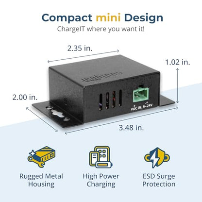 Coolgear Chargeit! Mini 75W Dual Port USB-A and USB-C PD Charger - QC 4.0 with PPS, Industrial Metal Chassis, Simultaneous Dual Port USB Fast Charging for Offices, Labs, and Vehicles (9~24V DC) - style: 75.0 Watts