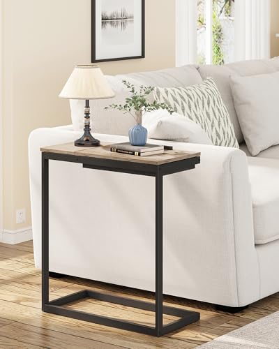 TUTOTAK Large C Shaped End Table, Side Table, Couch Computer Table C Table | Tilting Laptop Stand with Storage, Computer Couch table for Living Room, Bedroom, Greige TB01BG089 - color: Greige, style: Modern