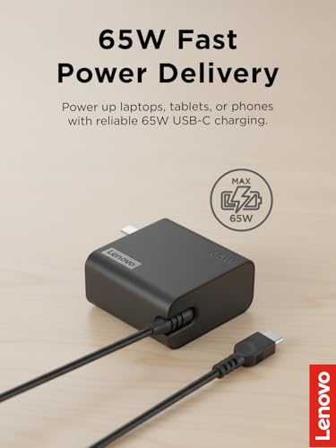 Lenovo USB-C 65W Wall Charger - PD 3.0 - Power Adapter for Laptop, Tablet, Notebook, USB-C Compatible Devices - Slim, Light and Portable with 5.9 Foot (1.7m) Cable - Black