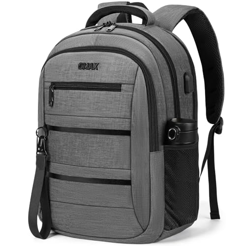 GMAK Travel Laptop Backpack for Men & Women Fits 15.6 Inch Notebook, Grey | Business Anti Theft Laptops Backpacks with USB Charging Port, Water Resistant Computer Bag for Travel Sports