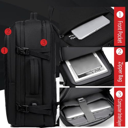 Lightweight Business Laptop Backpack, Large Expandable Travel Backpack | with USB Charging Port, Durable Casual Commuting Rucksack with Luggage Strap and Multi-Compartment - color: Black