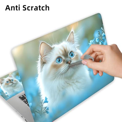 Aesthetic Laptop Skin Cover,12-15.6 Inch Universal Vinyl Sticker Decal,Blue Eyes Cat Waterproof Scratch-Resistant Notebook Wrap,Removable Residue-Free Protector - color: Blue Eyes Cat