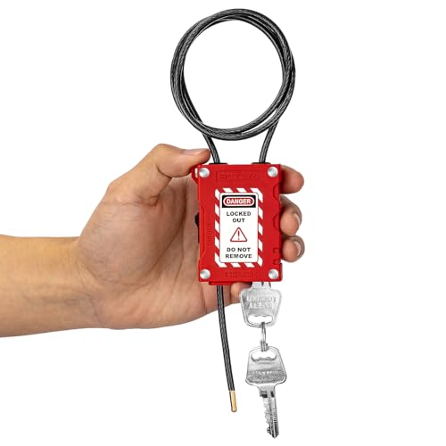 Lockout Tagout Cable Locks with 2 Keys | OSHA Compliant Adjustable 0.16"x31.5" PVC Steel Cable | for Valves, Panels & Machinery | Nylon PA66 Loto Padlock with 3 Warning Tags