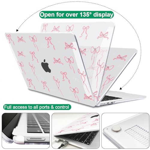 for 2026 MacBook Air 13 Inch Case M5 A3449 M4 A3240 A3113 M3 A2681 M2 2026 2025 2024 2023 2022 Release, Pattern Plastic Hard Shell Case Cover for MacBook Air 13.6inch M5, Pink Bowknot - color: Pink Bowknot
