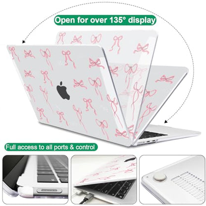 for 2026 MacBook Air 13 Inch Case M5 A3449 M4 A3240 A3113 M3 A2681 M2 2026 2025 2024 2023 2022 Release, Pattern Plastic Hard Shell Case Cover for MacBook Air 13.6inch M5, Pink Bowknot - color: Pink Bowknot