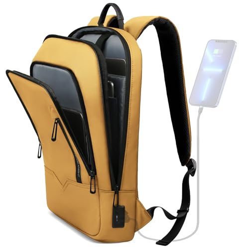 hk Backpack for Men Business Slim Laptop Bag | Anti Theft Travel Backpacks 15.6 Inch Laptop Water Resistant Computer Bag for Work Office College, Yellow - color: Yellow, size: 15.6 Inch