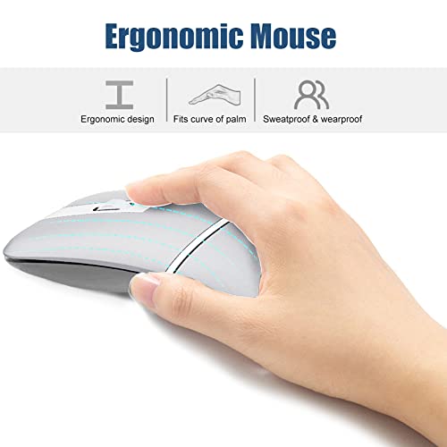 Foldable Arc Wireless Mouse Silent Click Bluetooth 5.3 and 2.4GHz | Dual Modes Portable Curved Mouse for Home, Office, Travel (Silver) - color: Silver