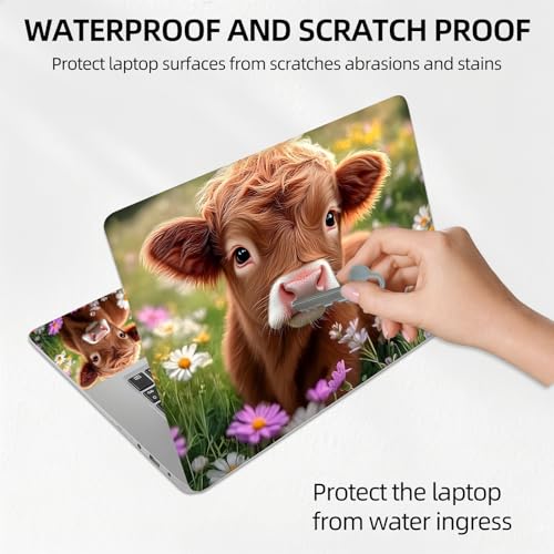 Highland Cow in Spring Field Universal Laptop Skin Sticker 3PCS, Protective Decal Trim-to-Fit 11.6" 13.3" 14" 15.6" Laptop Vinyl Cover, Removable Anti-Scratch Computer Decal Protector - color: Highland Cow In Spring Field