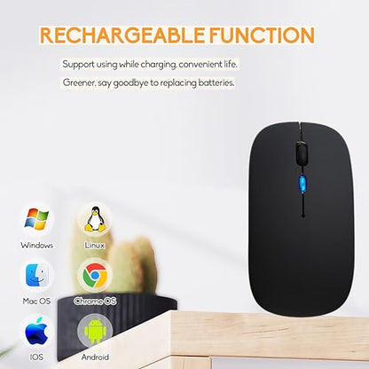 LED Wireless Mouse, Slim Silent Dual-Mode 2.4G+BT Rechargable 7-Color Portable Mobile Optical Office Mouse with USB Receiver, 3 Adjustable DPI Levels for Notebook, PC, Computer, MacBook (Black) - color: black