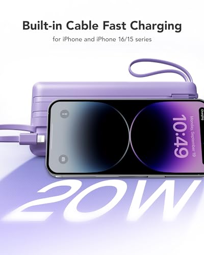 VRURC Portable Charger Power Bank - 20000mah Fast Charging PD 22.5W Power Battery 5 Output 3 Input Design 4 Cable USB Charging Compatible for iPhone Samsung Android Google LED Display - color: Purple