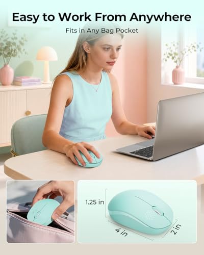 seenda Wireless Mouse for Laptop, 2.4G Noiseless Mouse with USB Receiver - Optical Tracking Portable Computer Mice for Chromebook, PC, Tablet, Windows System, 24 Months Battery Life - Mint Green - color: Mint Green