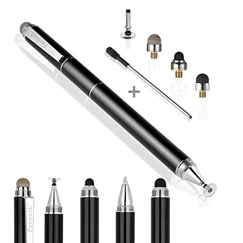 Penyeah Stylus Pen, 4 in 1 Disc Stylus Pens for Touch Screens, High Precision and Sensitivity Universal Capacitive Stylus, Stylist for Tablets,iPhone,iPad,Laptops with 4 Replacement Tips - Black - color: Black