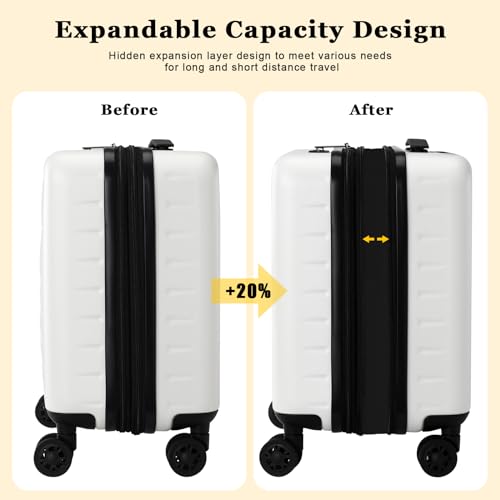 CENSIEN Expandable 16 Inch Carry On Luggage Airline Approved Small Suitcase | Lightweight ABS+PC Hard Shell Suitcases,360° Spinner Wheels,TSA Lock,YKK Zipper,Business Weekender Short Trips,White - color: White, size: 16 Inch EXT