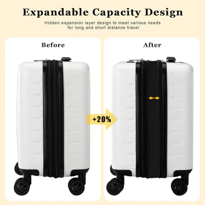 CENSIEN Expandable 16 Inch Carry On Luggage Airline Approved Small Suitcase | Lightweight ABS+PC Hard Shell Suitcases,360° Spinner Wheels,TSA Lock,YKK Zipper,Business Weekender Short Trips,White - color: White, size: 16 Inch EXT