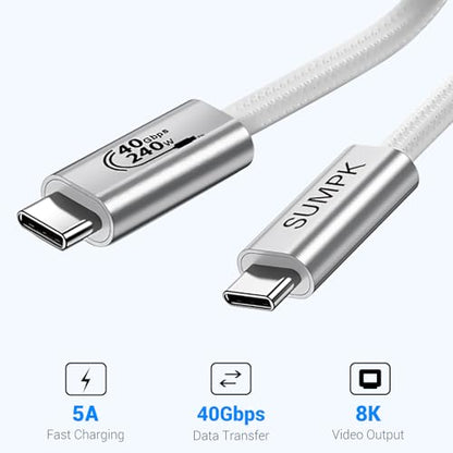 USB4 Cable 1 FT 2 Packs, 240W Fast Charging USB C to USB C Short Cord | 40Gbps High Speed Data Transfer, 8K Video Monitor Dual 4K Display, Braided, Compatible for Thunderbolt 4, 3, iPhone 16 15 - size: 1 ft