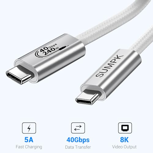 240W USB4 Cable 6.6FT 2 Packs, 40Gbps High Speed Data Transfer | 5A Fast Charging, Single 8K/Dual 4K Monitor Display, Compatible for Thunderbolt 4/3, Hub/Docking Station, iPhone 16/16 Pro - size: 6.6 ft