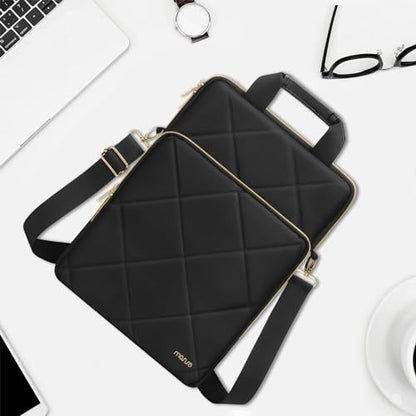 MOSISO Vertical Laptop Bag, Computer Bags | Rhombus Quilted Laptop Shoulder Bag with Trolley Sleeve&Pocket&Handle - color: Black, size: 16 inch
