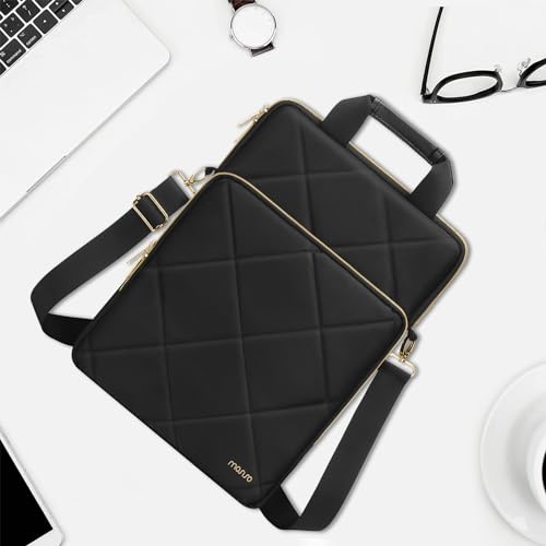 MOSISO Vertical Laptop Bag, Computer Bags | Rhombus Quilted Laptop Shoulder Bag with Trolley Sleeve&Pocket&Handle - color: Black, size: 13.3 inch